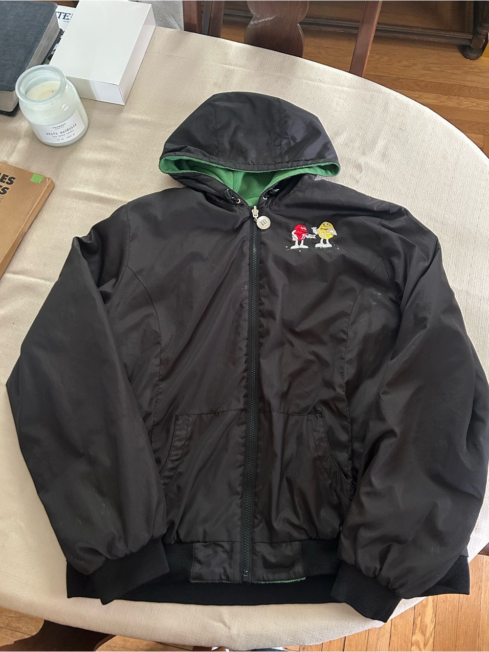 M&M'S Black and Green Reversible Hooded Windbreaker